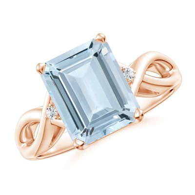 ANGARA 3.03 Ct Twist Shank Emerald Cut Aquamarine Statement Ring in 14K Gold