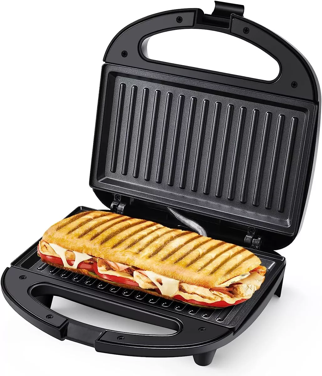 Tiastar Panini Press Sandwich Maker, Sandwich Press with Indicator Lights, Cool Touch Handle, Non-Stick Coated Plates, 750W, Black