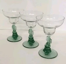 Cristal D'Arques Borracho Siesta Margarita Glasses Green Saguaro Cactus Set of 3