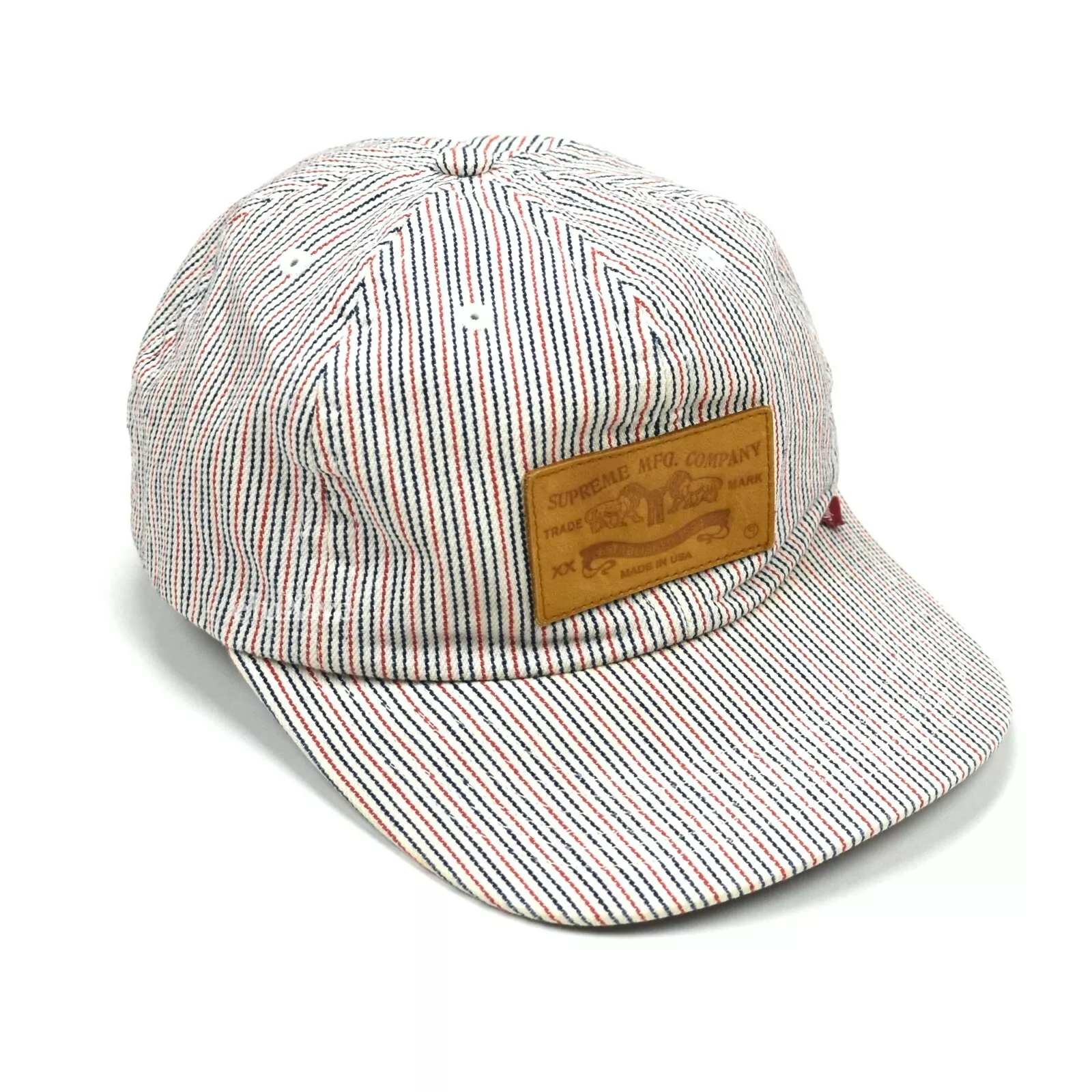 Chapeau Supreme Rayé Denim « Levi's » MFG Cuir Patch Logo FW09 RARE AUTHENTIQUE