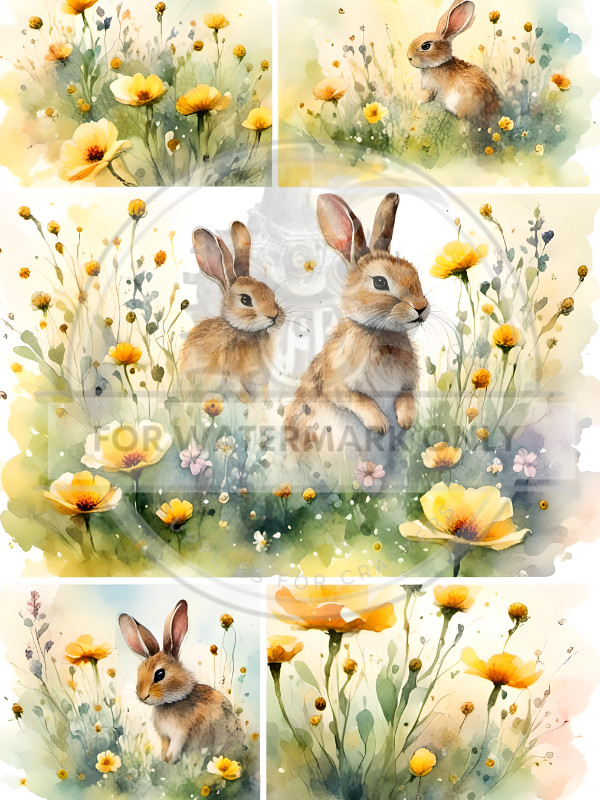 Spring Bunnies Multi | A4 Rice Paper | Paper for Decoupage | Decoupage Central