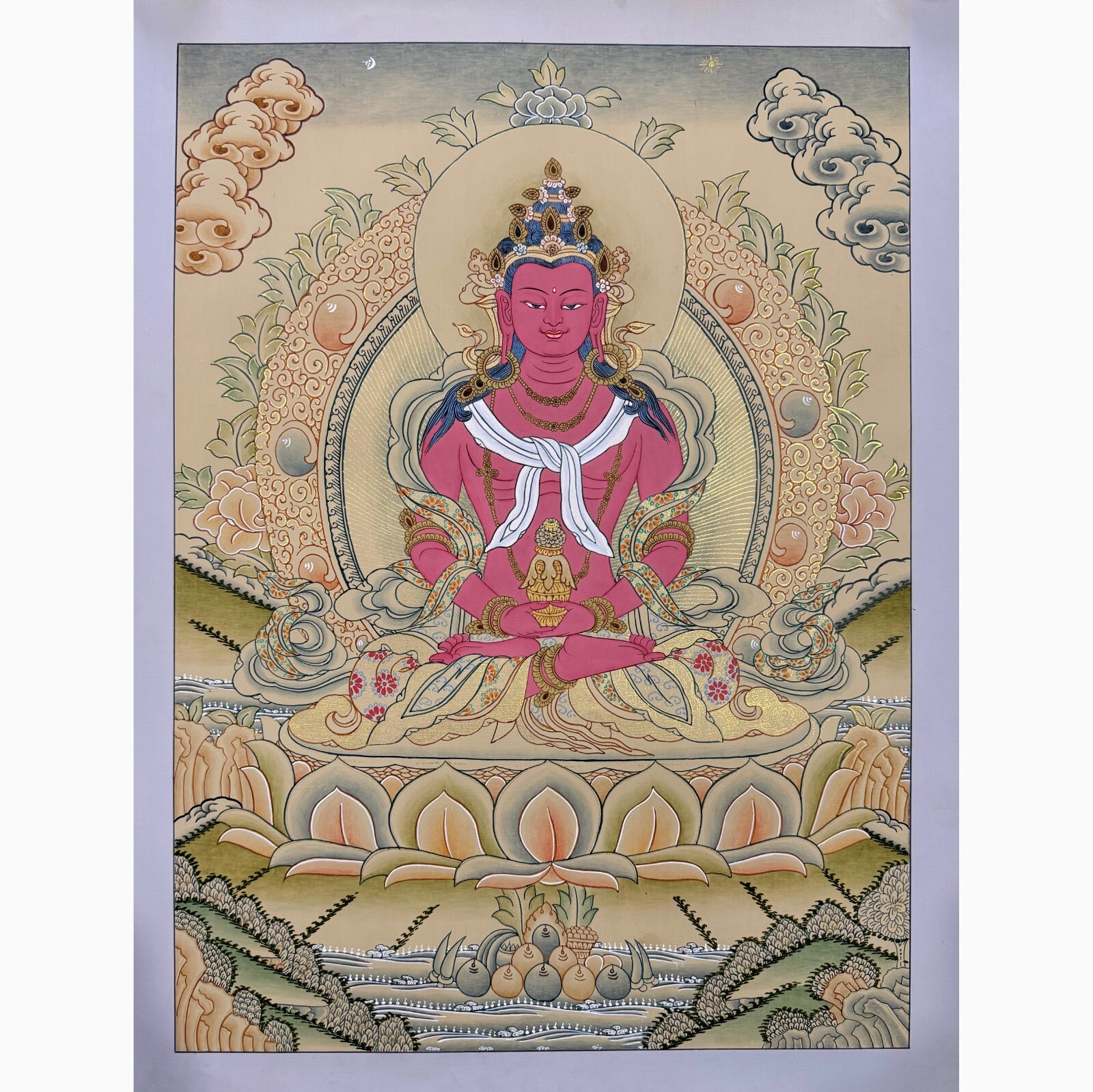 Consecrated Amitayus Thangka Painting, Longevity Buddha, Aparmita Buddha
