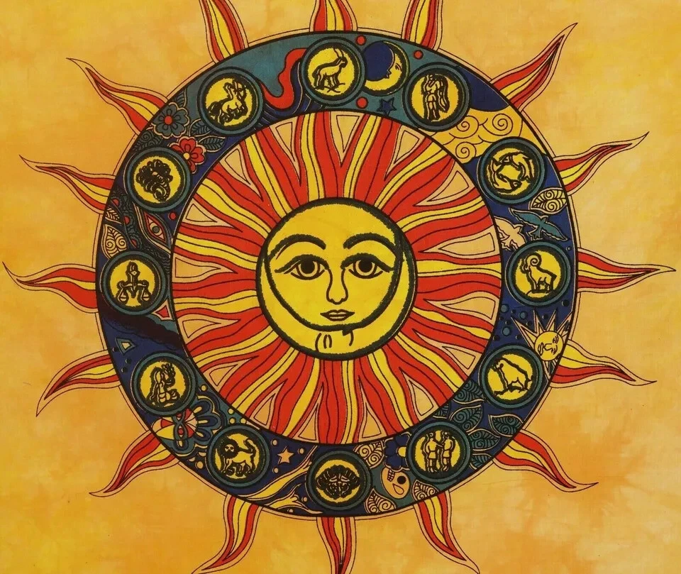 Mandala amarillo sol ardiente tapices indio pared colgante decoración colcha tiro Foto 3 de 3