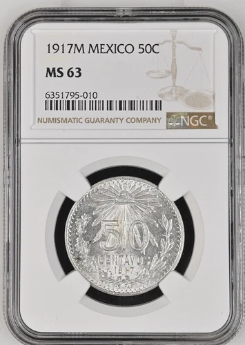 1917M Mexico 50 Centavos NGC MS63 .800 Silver