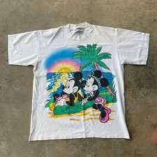 Vtg 90s Disney Mickey Mouse Sunset Double Sided Big Print Tshirt Single Stitch