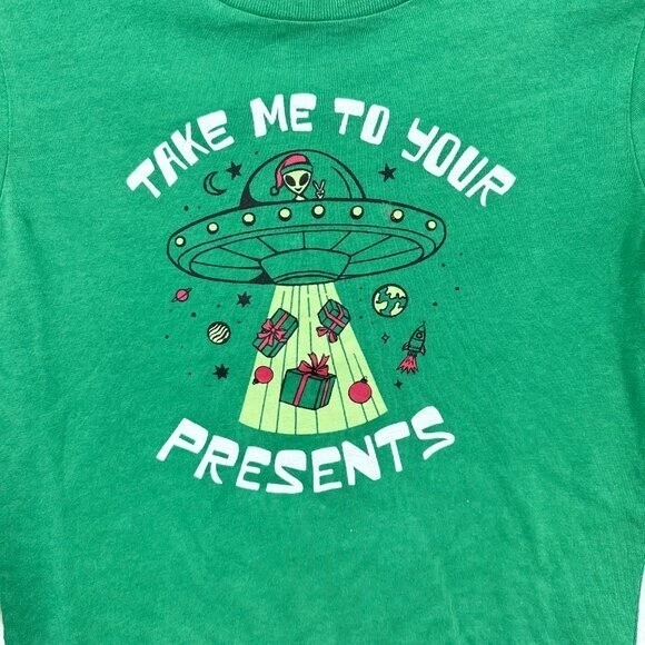 Camisa Tucker & Tate Green Holiday Take Me To Your Presents Alien Christmas Nueva con Etiquetas Foto 4 de 4