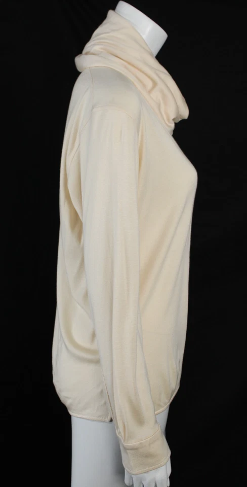 Top GIORGIO ARMANI Beige Mezcla Seda-Cachemira Tejido Gran Tamaño Cuadrado Capucha Cuello 38 Foto 3 de 4