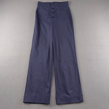 Halara Womens Navy Blue High Waisted Wide Leg Button Front Patch Pocket Pants S