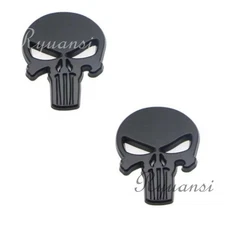 2x Black Metal Rear Trunk Skull 3D Badge Side Wing Fender Emblem Sticker Decal
