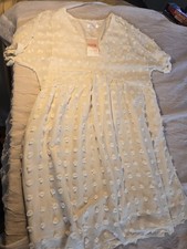 Kirundo Womens Swiss Dot V-Neck Dress Cream Short Flutter Sleeve Babydoll Mini