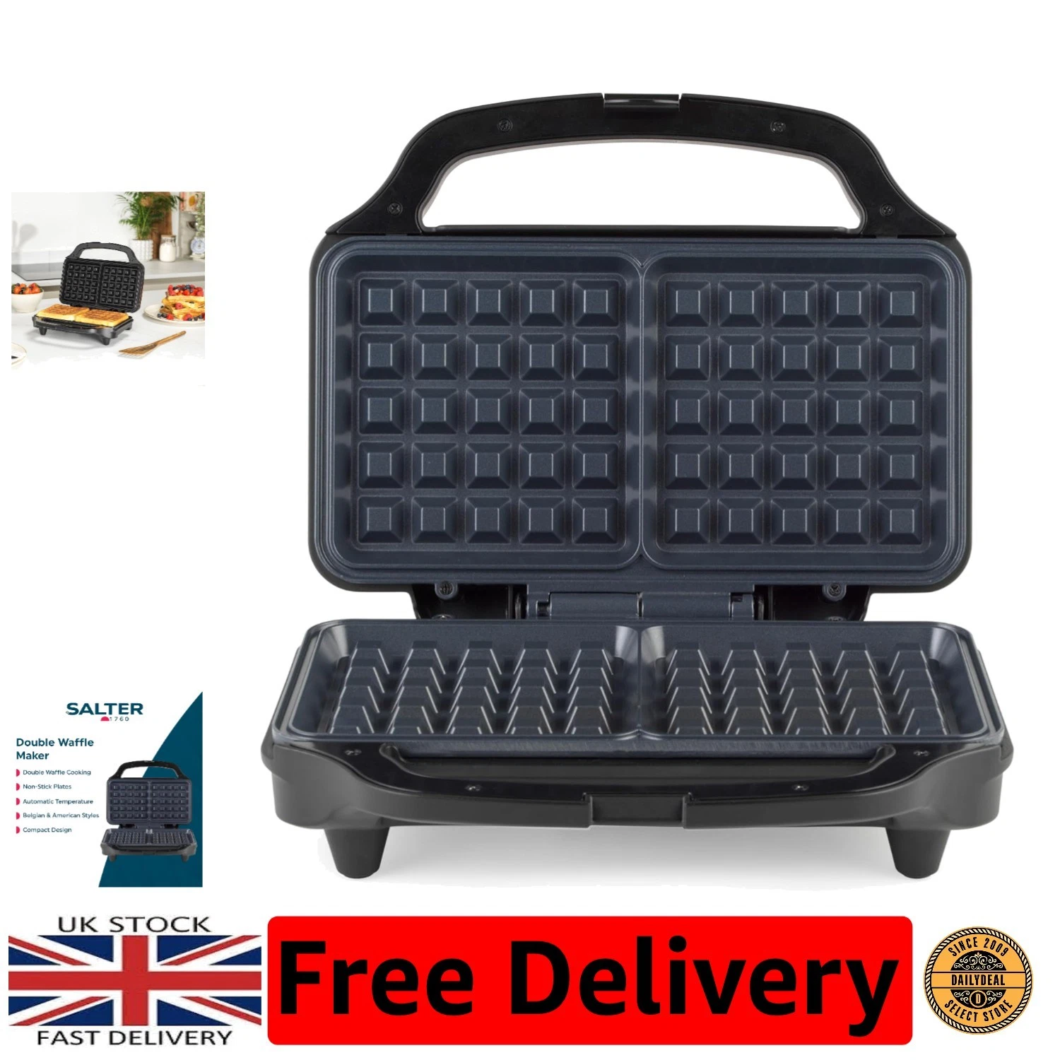 Compact Deep Fill Waffle Iron with Automatic Temperature Control for 2 Waffles