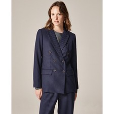 NWT J. Crew Double-breasted blazer in pinstriped wool blend Navy Blue Red Size 6