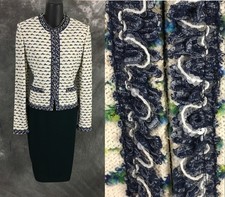BEAUTIFUL St John collection knit Green blue white sequin jacket skirt suit 6