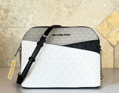 MICHAEL KORS JET SET TRAVEL DOME CROSSBODY BAG COLORBLOCK MK OPTIC WHITE MULTI