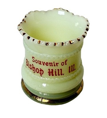 BISHOP HILL, ILLINOIS IL Uranium Antique Custard Glass Souvenir Toothpick Cup