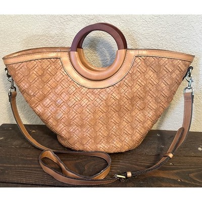 Patricia Nash Luni Braided Leather Dome Tote Crossbody Strap Tan Gorgeous Bag