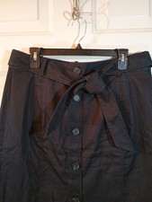 Ann Taylor Side Zip Mock Button Front Stretch Chambray Straight Knee Skirt 14P