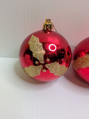 Ornamenti Natalizi Vintage Vetro Soffiato Rosso, Oro Glitter Quantità 3 - Foto 2 di 4