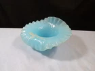 Fenton Persian Blue Glass Flowering Dill Hat Vase w/ White Enamel Decoration