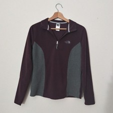 The North Face will women's size medium fleece pullover top. Maroon gray 1/4 zip