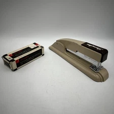 Vintage Swingline Desktop Stapler 27 Tan USA Industrial Art Deco 8.5”