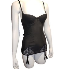 Victoria's Secret 34B Satin Garter Slip Black Merrywidow