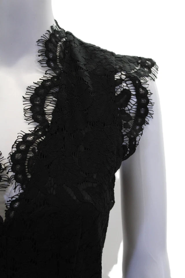 Rachel Zoe Womens Cotton Lace Texture Cap Sleeve Zipped Jumpsuit Black Size 0 - Image 2 of 4