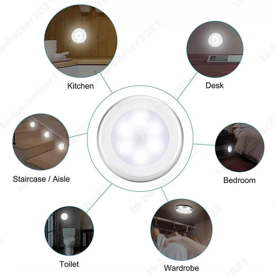 3/6/9 PCS Motion Sensor Lights Battery Operated Indoor Cordless LED Night Light - Image 2 of 4