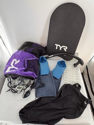 TYR Big Mesh Mummy Backpack Bundle With TYR Swimsuit Fins Snorkel & Goggles
