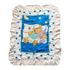 Vintage Winnie the Pooh Piglet Comforter Baby Blanket Moon Stars Ruffle 1995