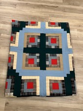 Handmade Log Cabin Star Sewing Craft Patchwork Quilt 98.5 X 79