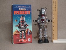 Schylling Mechanical Planet Robot Retro 9" Tin Wind-Up Chrome W/ Key MS430C