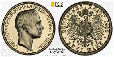 VALORIS Sachsen-Coburg-Gotha Carl Eduard 2 Mark 1905 A PCGS PR 63 - Bild 1 von 2