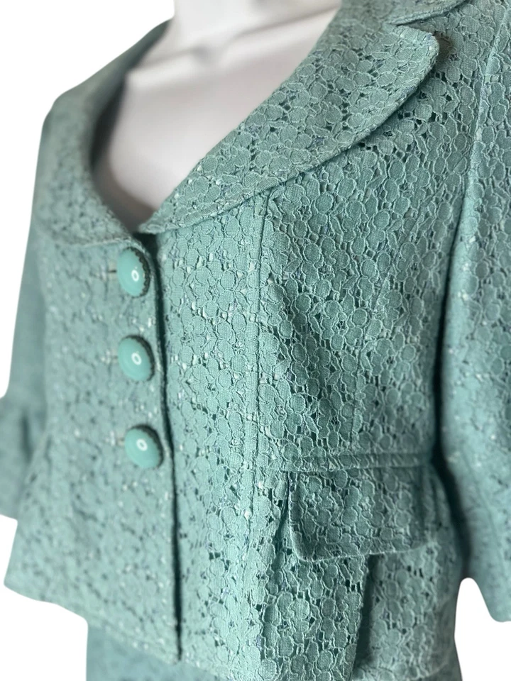 De Colección Nanette Lepore Aqua Pastel Encaje Y2K 90 Coqueta Falda Peplum Chaqueta Traje 4/6 Foto 3 de 4