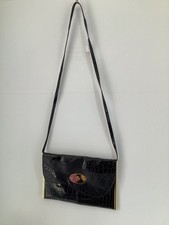 Ostrich Croc Black Gold Frame Shoulder Bag Crossbody Handbag