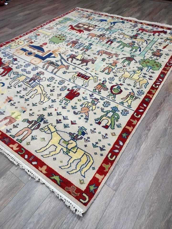 Alfombra turca Bohemia Oushak, (árbol de la vida) alfombra hecha a mano vida del pueblo, 8x10 pies Foto 3 de 4