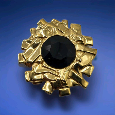 ROBERTA CHIARELLA Modernistic Gold Plated Black Brooch Pendant Vintage Designer