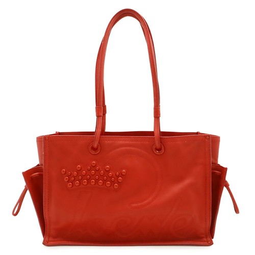 LOEWE Crown Studded Red Leather Shopper Tote Shoulder Bag Large