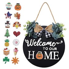 Seasonal Interchangeable Welcome Sign for Front Door Decor, Welcome to Black