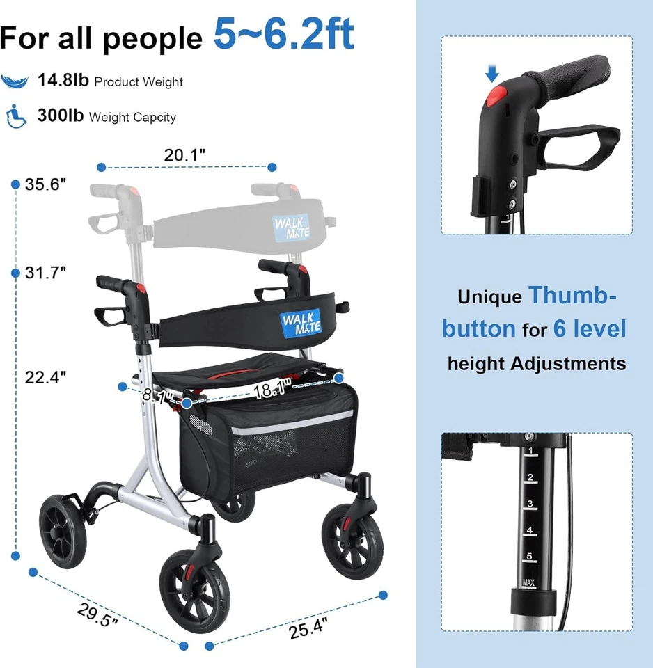 Andador Andador Plegable Plateado con Ajuste de Altura y Portavasos para Personas Mayores Foto 4 de 4