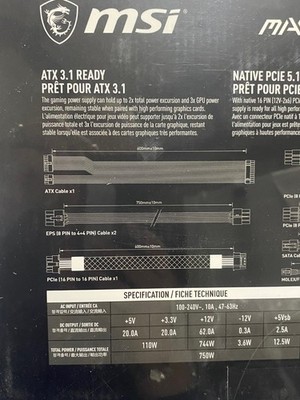MSI MAG A750GL PCIES 750 Watt Power Supply ATX 3.1 Ready PCle 5.1 Ready, Black