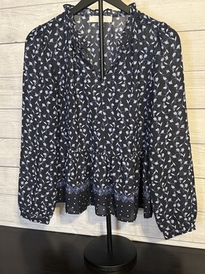 LOFT Black & Blue Floral Top   Size S