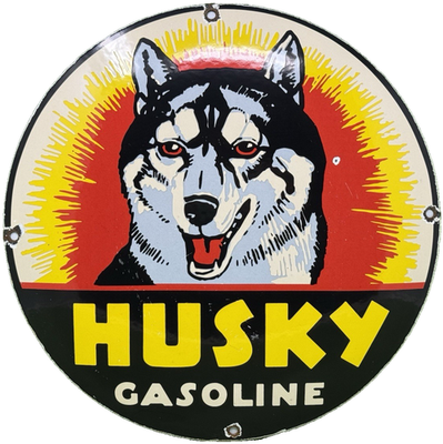 #ad VINTAGE HUSKY GASOLINE PORCELAIN SIGN K 9 GAS STATION PUMP PLATE MOTOR OIL DOG $105.19
