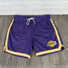 NBA LA Lakers Basketball Shorts Mens Size XL BBall Purple Yellow Knit Mesh