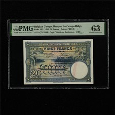 1949 Belgian Congo Banque du Congo Belge 20 Francs Pick#15G PMG 63 Choice UNC