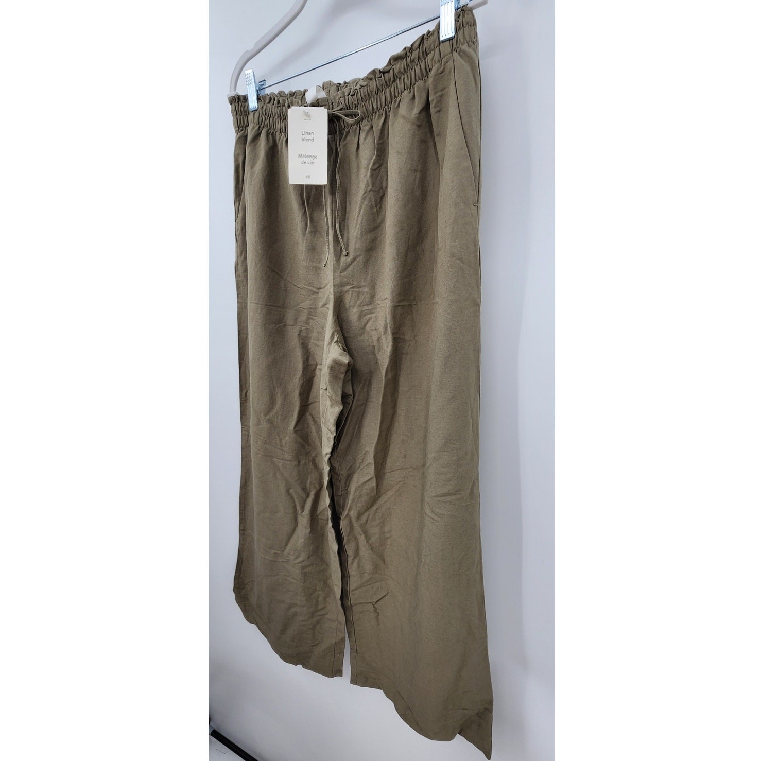 New NWT Wide Leg Linen Blend Pants Green Army Size Large thumbnail 4