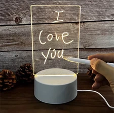 LED Acrylic Message Board Night Light USB Glow Lamp Erasable Writing Pad