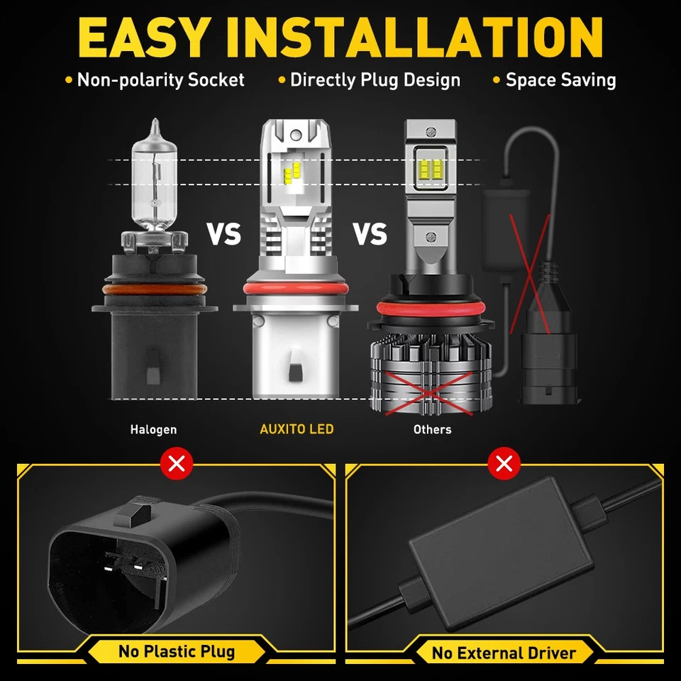 AUXITO 9004 HB1 LED Headlights Super Bright Bulb White 6500K High/Low Beam 2/4X - Image 2 of 4