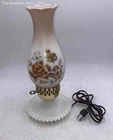 Vintage Multicolor Floral Milk Glass Electric Hurricane Table Lamp