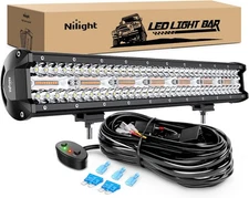 Nilight 20Inch 420W LED Light Bar Spot Flood Amber White Strobe 6 Modes with Mem